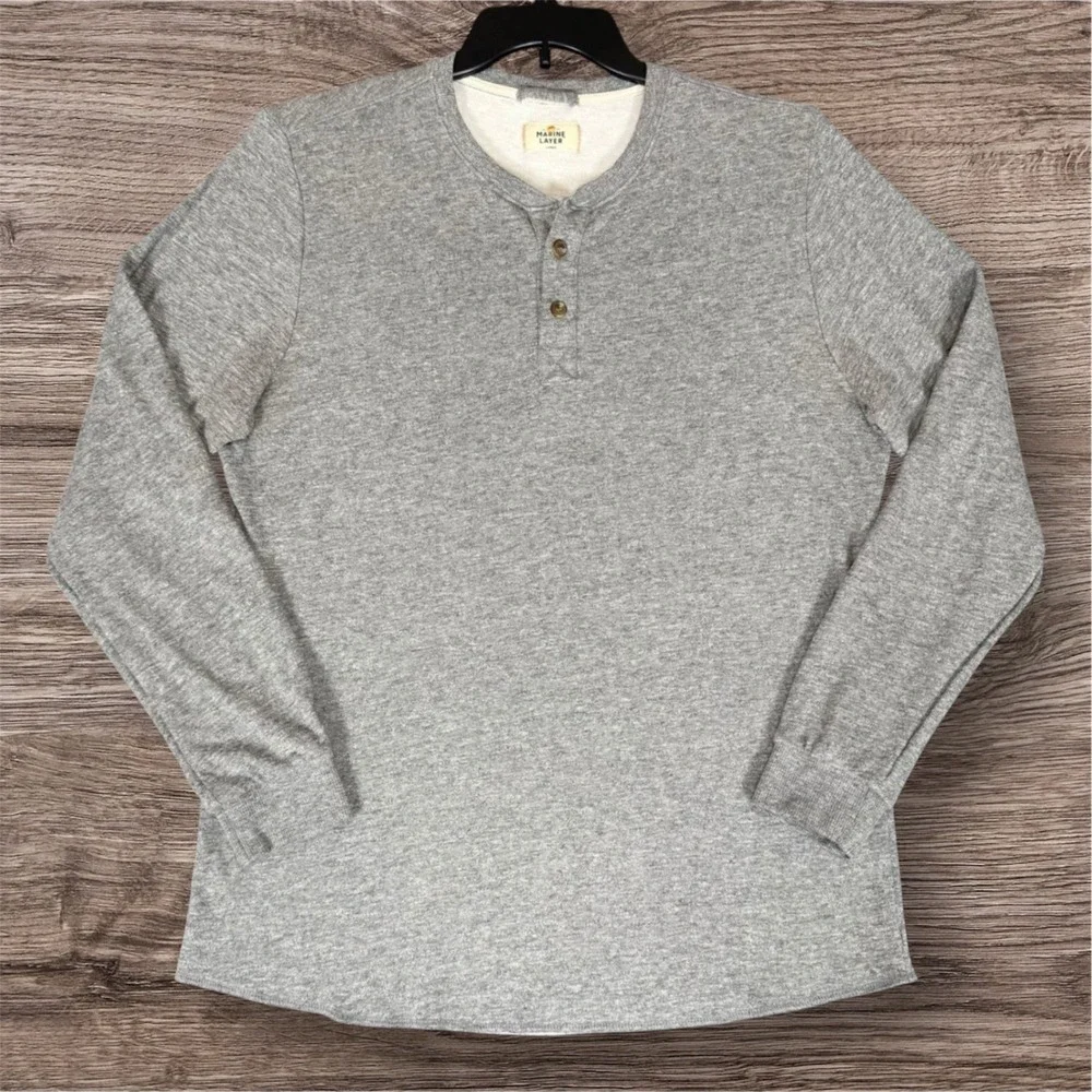 Marine Layer Henley Shirt Mens Large Long Sleeve Casual‎ Pullover Heather Gray